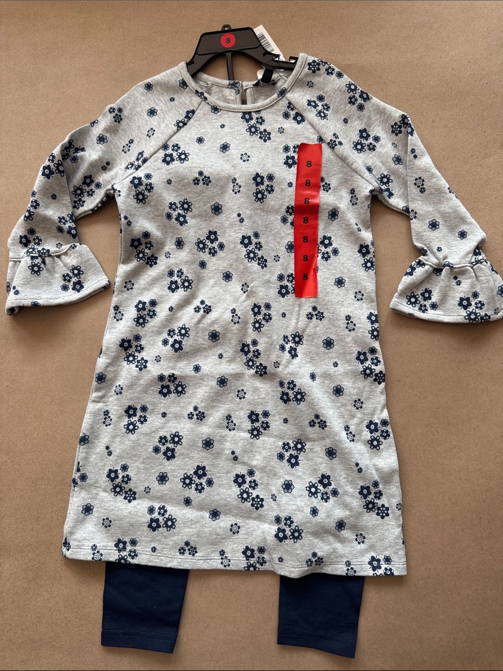 Mexx Cream Floral Ruffle-Sleeve Dress with Navy Leggings